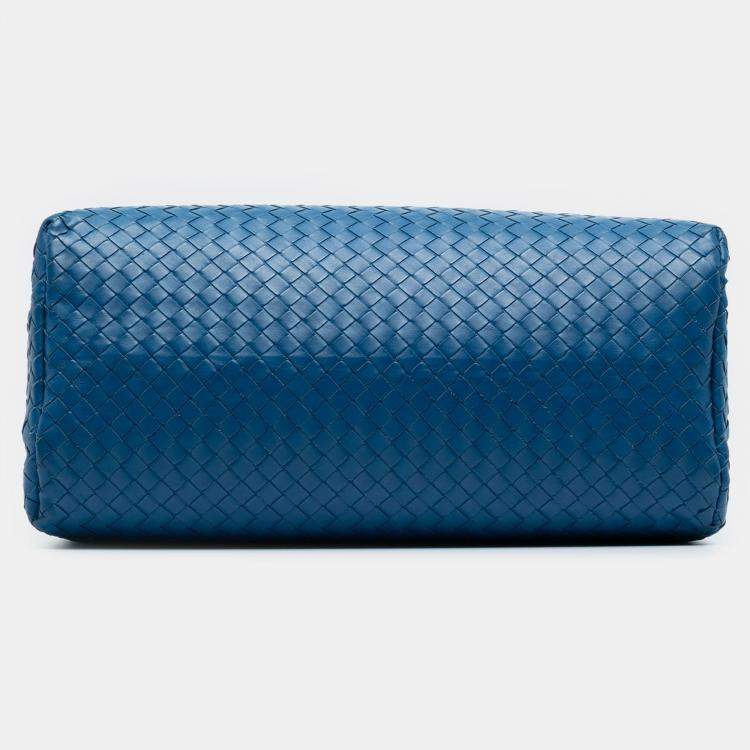Pre Owned Bottega Veneta Blue Medium Nappa Intrecciato Roma Tote