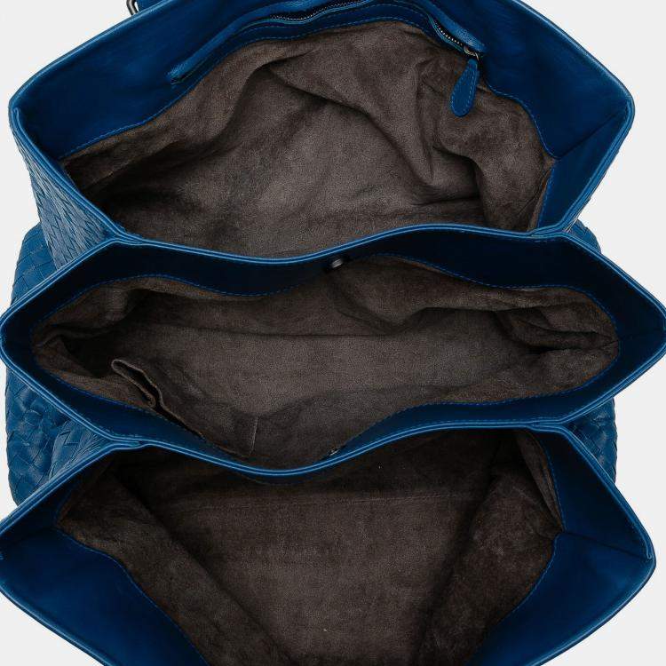 Pre Owned Bottega Veneta Blue Medium Nappa Intrecciato Roma Tote