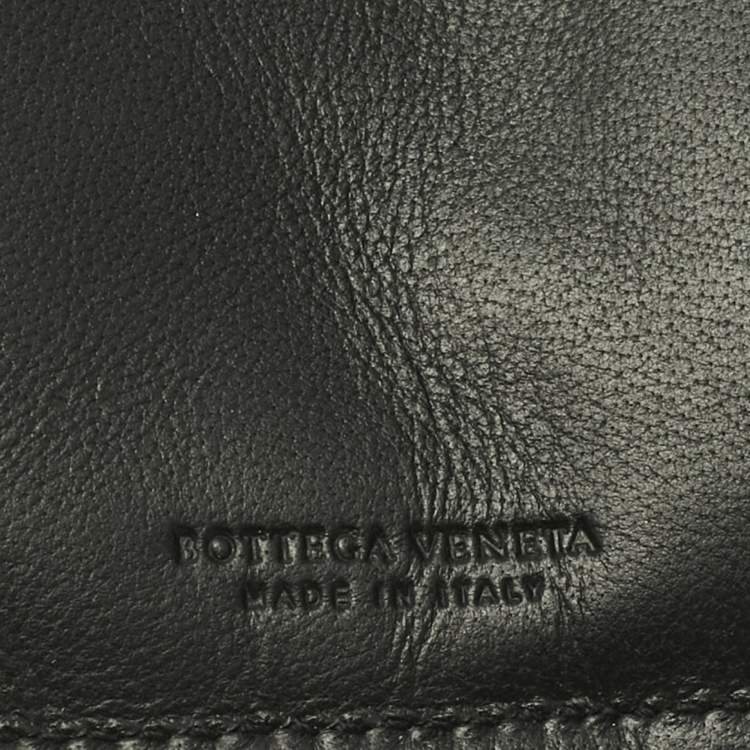 Pre Owned Bottega Veneta Black Intrecciato Leather Trifold Flap Wallet