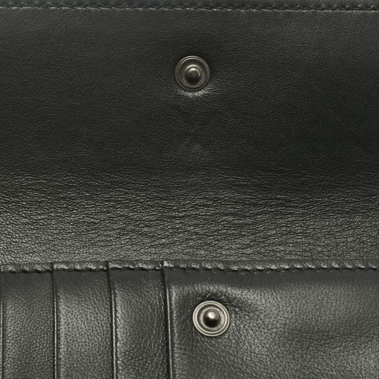 Pre Owned Bottega Veneta Black Intrecciato Leather Trifold Flap Wallet
