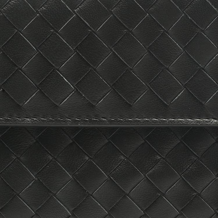 Pre Owned Bottega Veneta Black Intrecciato Leather Trifold Flap Wallet