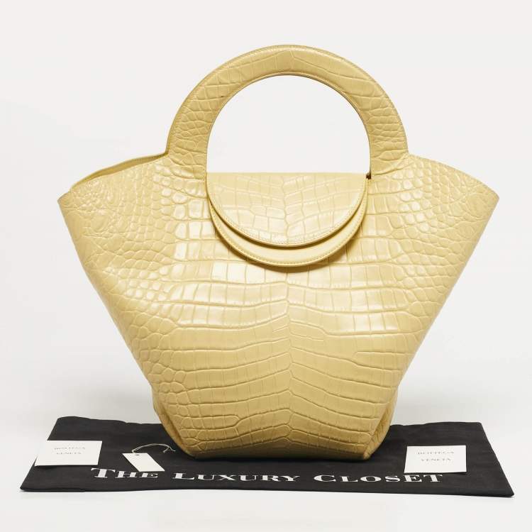 Pre Owned Bottega Veneta Yellow Crocodile Embossed Leather Doll Tote