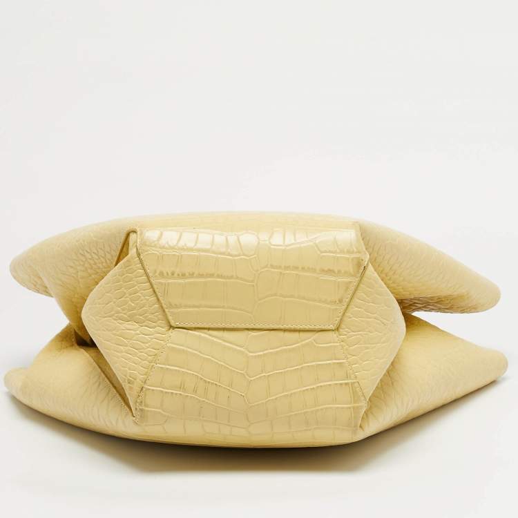 Pre Owned Bottega Veneta Yellow Crocodile Embossed Leather Doll Tote