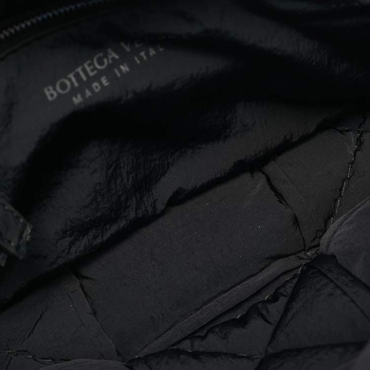 Pre Owned Bottega Veneta Black Intreccio Nylon Medium Cassette Shoulder Bag