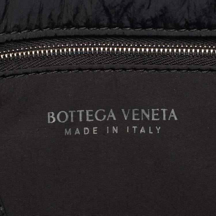 Pre Owned Bottega Veneta Black Intreccio Nylon Medium Cassette Shoulder Bag