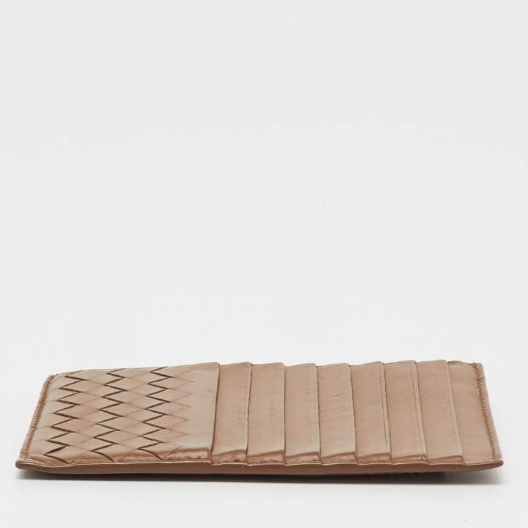 Pre Owned حافظة بطاقات بوتيغا فينيتا جلد أنترشياتو بني