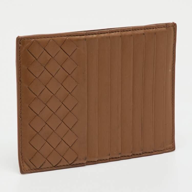 Pre Owned حافظة بطاقات بوتيغا فينيتا جلد أنترشياتو بني