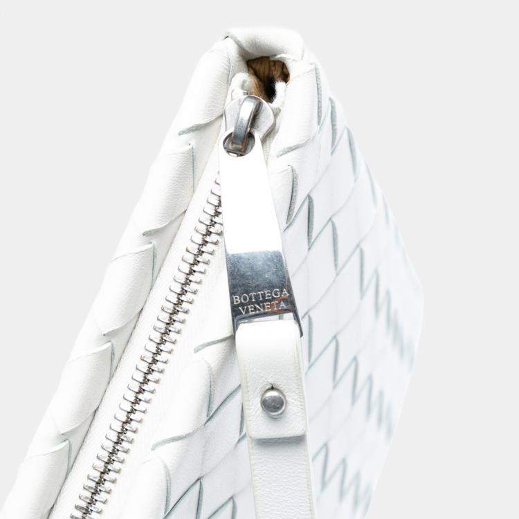 Pre Owned Bottega Veneta White Nappa Intrecciato Wristlet Clutch