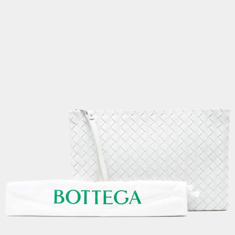 Pre Owned Bottega Veneta White Nappa Intrecciato Wristlet Clutch