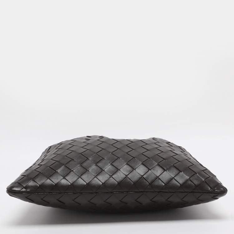 Pre Owned Bottega Veneta Dark Brown Intrecciato Leather Medium Dustbag Pouch
