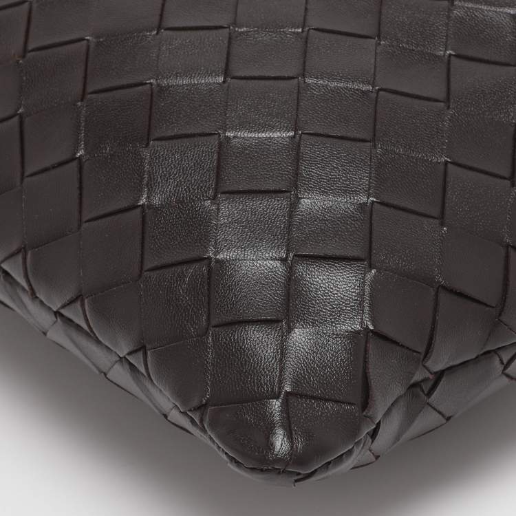 Pre Owned Bottega Veneta Dark Brown Intrecciato Leather Medium Dustbag Pouch