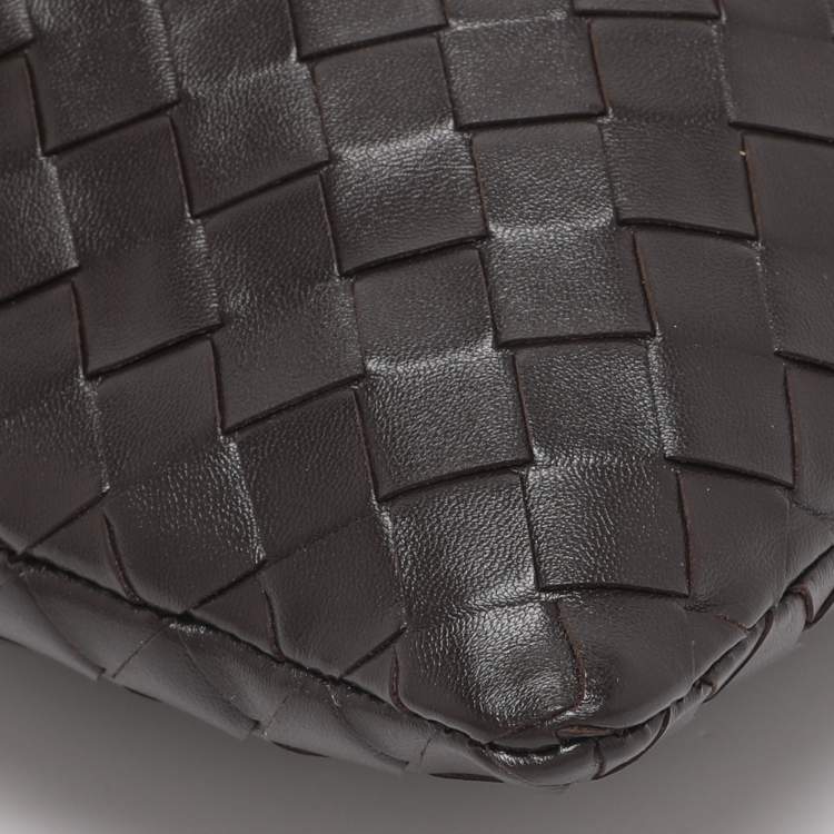 Pre Owned Bottega Veneta Dark Brown Intrecciato Leather Medium Dustbag Pouch