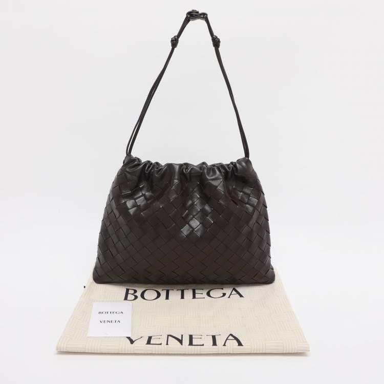 Pre Owned Bottega Veneta Dark Brown Intrecciato Leather Medium Dustbag Pouch