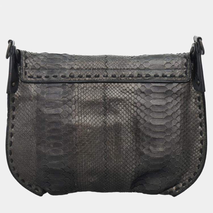 Pre Owned Bottega Veneta Python Flap Shoulder Bag