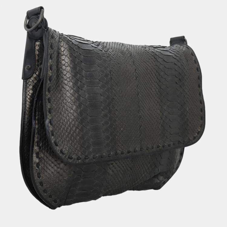 Pre Owned Bottega Veneta Python Flap Shoulder Bag