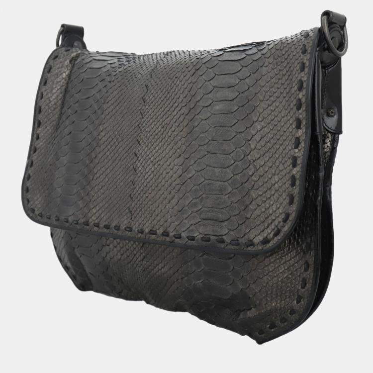Pre Owned Bottega Veneta Python Flap Shoulder Bag