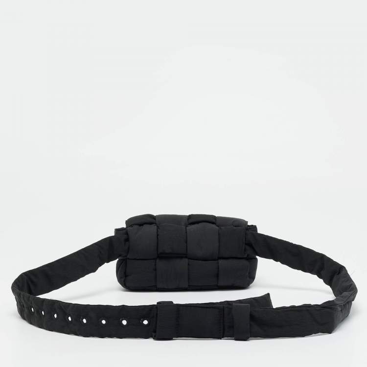 Pre Owned Bottega Veneta Black Intreccio Nylon Cassette Belt Bag