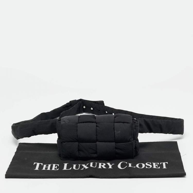 Pre Owned Bottega Veneta Black Intreccio Nylon Cassette Belt Bag