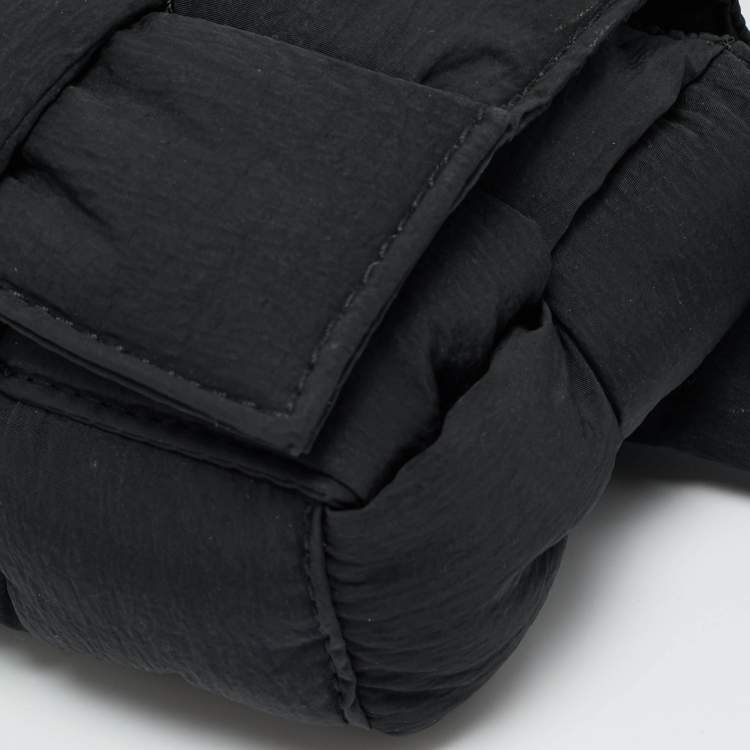 Pre Owned Bottega Veneta Black Intreccio Nylon Cassette Belt Bag