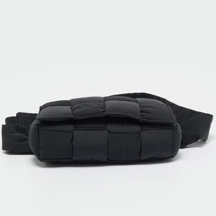 Pre Owned Bottega Veneta Black Intreccio Nylon Cassette Belt Bag