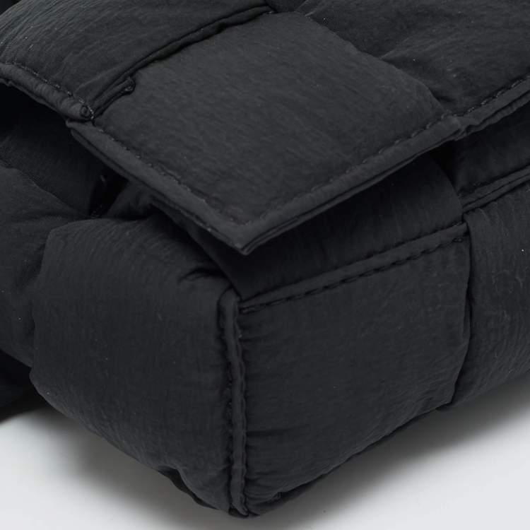 Pre Owned Bottega Veneta Black Intreccio Nylon Cassette Belt Bag