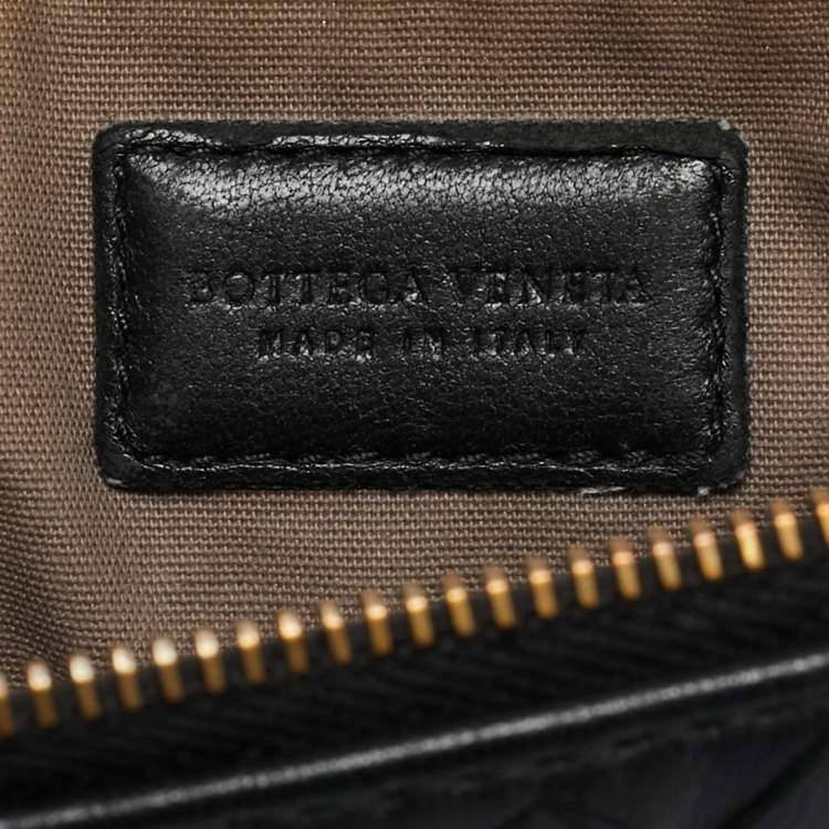 Pre Owned Bottega Veneta Black Intrecciato Leather Zip Flat Clutch