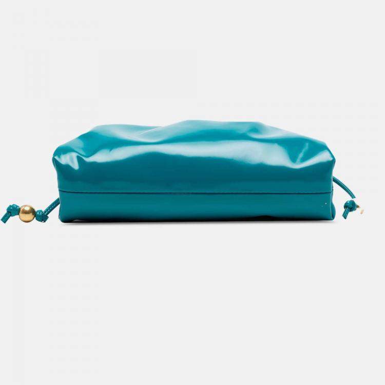 Pre Owned Bottega Veneta Blue Patent Beaded Strap The Mini Pouch Crossbody