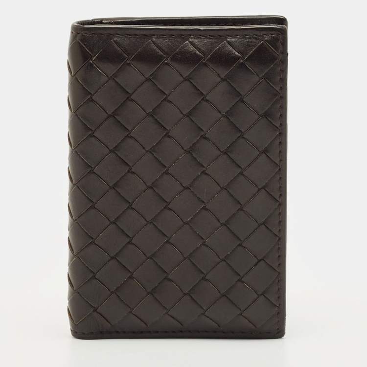 Pre Owned Bottega Veneta Dark Brown Intrecciato Leather Card Case