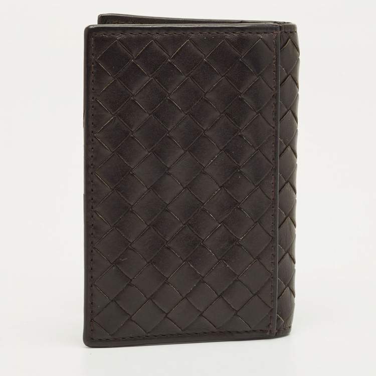 Pre Owned Bottega Veneta Dark Brown Intrecciato Leather Card Case
