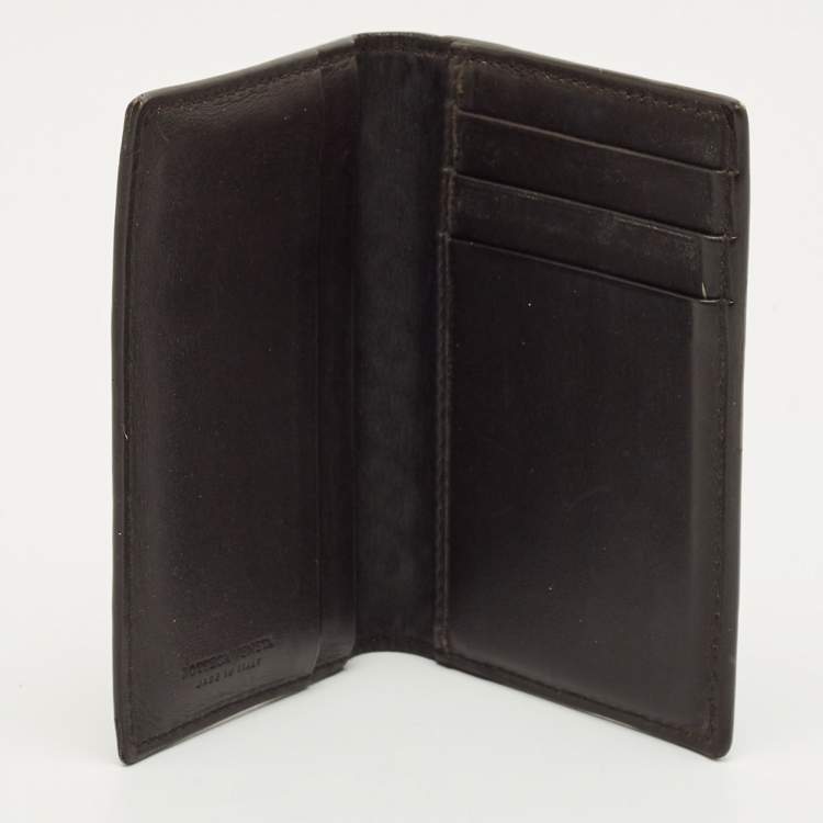 Pre Owned Bottega Veneta Dark Brown Intrecciato Leather Card Case