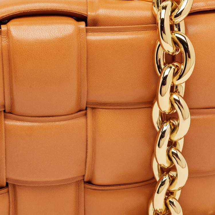 Pre Owned Bottega Veneta Brown Intreccio Leather Padded Cassette Chain Bag