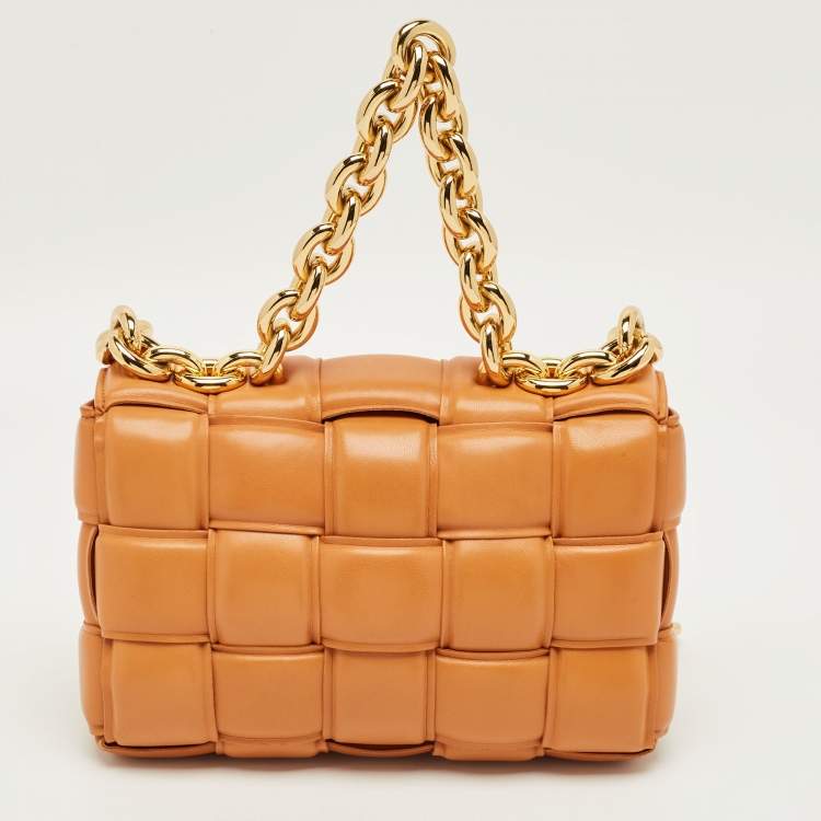 Pre Owned Bottega Veneta Brown Intreccio Leather Padded Cassette Chain Bag