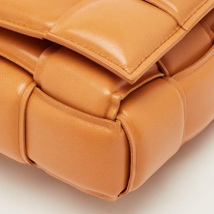 Pre Owned Bottega Veneta Brown Intreccio Leather Padded Cassette Chain Bag