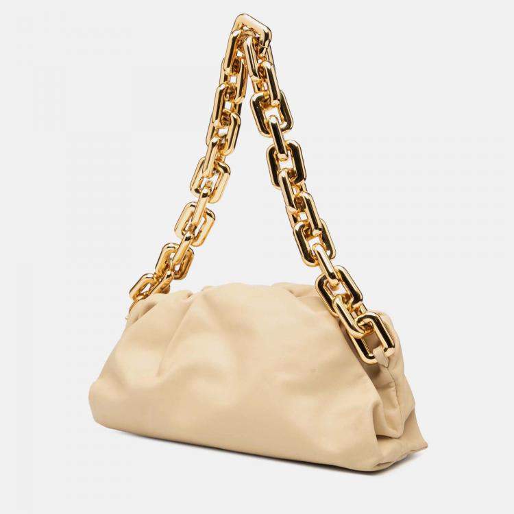 Pre Owned Bottega Veneta Beige Brown Lambskin Chain Pouch