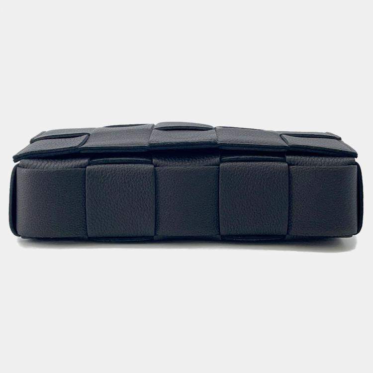 Pre Owned Bottega Veneta Cassette Shoulder Black Leather Size Mini