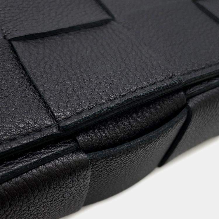 Pre Owned Bottega Veneta Cassette Shoulder Black Leather Size Mini