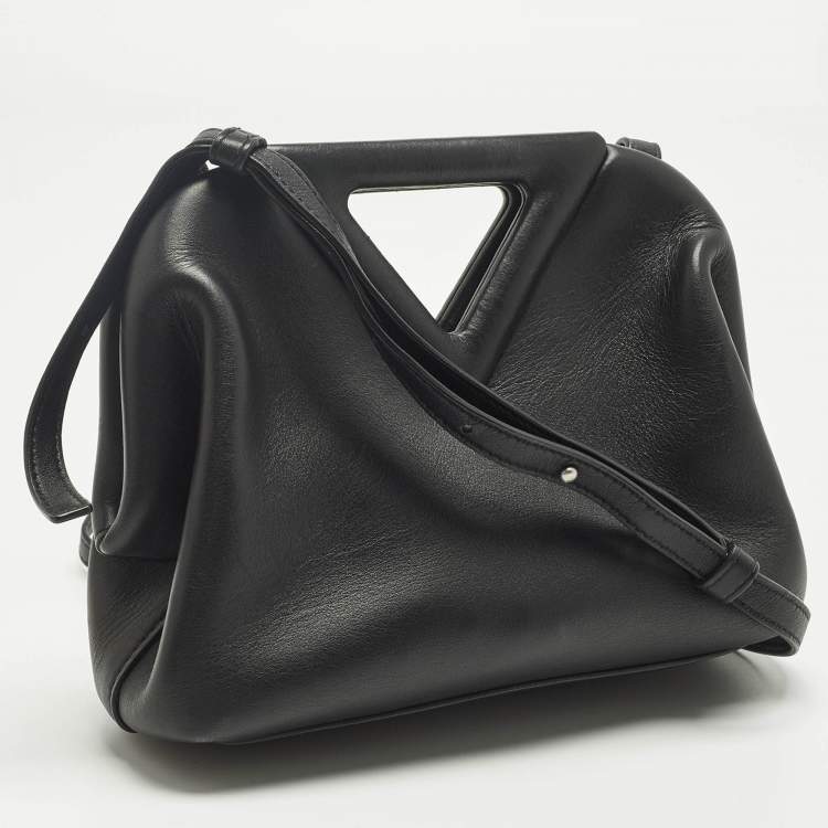 Pre Owned Bottega Veneta The Point Small Black Leather Crossbody Bag