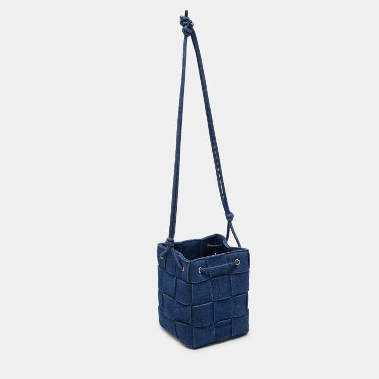 Pre Owned Bottega Veneta Cassette Small Blue Denim Bucket Bag