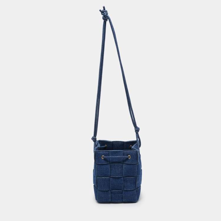 Pre Owned Bottega Veneta Cassette Small Blue Denim Bucket Bag