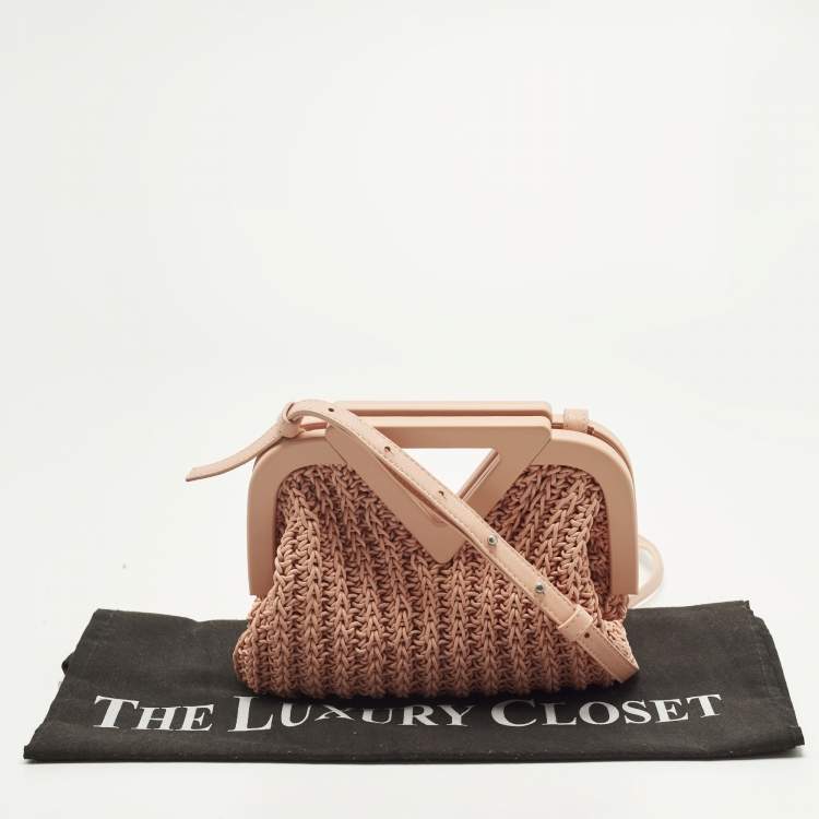 Pre Owned Bottega Veneta The Point Small Peach Woven Leather Crossbody Bag