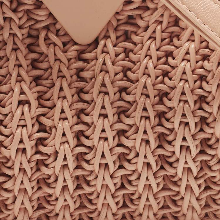 Pre Owned Bottega Veneta The Point Small Peach Woven Leather Crossbody Bag