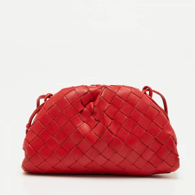 Pre Owned Bottega Veneta Red Intrecciato leather Mini The Pouch Bag