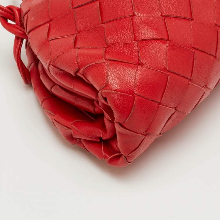 Pre Owned Bottega Veneta Red Intrecciato leather Mini The Pouch Bag