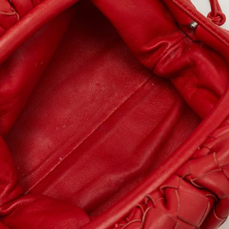 Pre Owned Bottega Veneta Red Intrecciato leather Mini The Pouch Bag