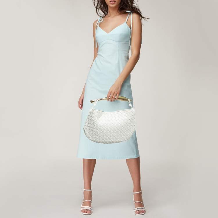 Pre Owned Bottega Veneta Sardine White Intrecciato Leather Hobo