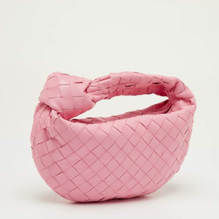 Pre Owned Bottega Veneta Light Pink Intrecciato Leather Mini Knot Jodie Hobo