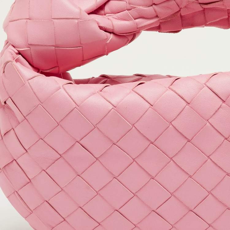 Pre Owned Bottega Veneta Light Pink Intrecciato Leather Mini Knot Jodie Hobo