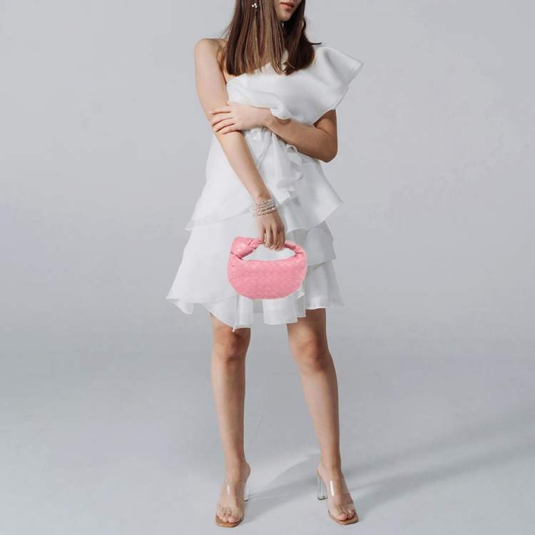 Pre Owned Bottega Veneta Light Pink Intrecciato Leather Mini Knot Jodie Hobo