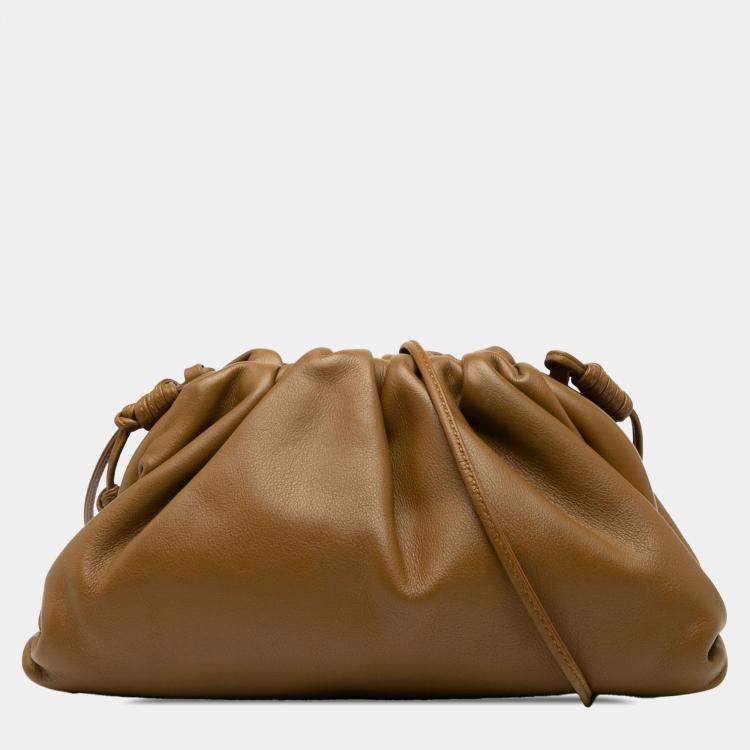Pre Owned Bottega Veneta Brown Lambskin The Mini Pouch Crossbody