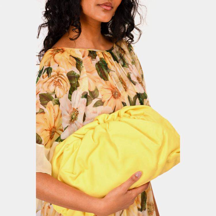 Pre Owned Bottega Veneta Yellow Leather Large Classic Pouch